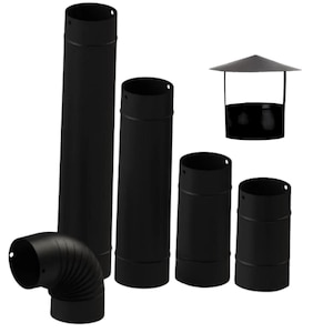 5.12&quot; Diameter Black Stove Pipe, Pipes, 90 Degree Elbow and Cap - Black Chimney Cap for Wood Stoves - Heavy Duty Sheet Metal