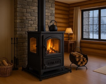 Estufa de leña de hierro fundido: Cristal de tres lados, calentador doméstico
