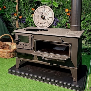 Poêle à bois avec four - Dessus et chambre de combustion en fonte - Idéal pour cuisiner et chauffer, poêle à bois, poêle à bois