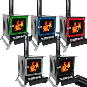 Portable Wood Stove Set, Caravan, Tent, Chalet Stove, Small Kitchen, Woodsman Heater, tiny house, glass stove, Complete Stove Kit