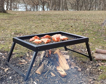 Metal Campfire Cooking Grill, Camping, Folding, Campfire, Fire Pit, Grill, Portable Grill, Barbecue, Outdoor Fire Pit, Stainless Steel
