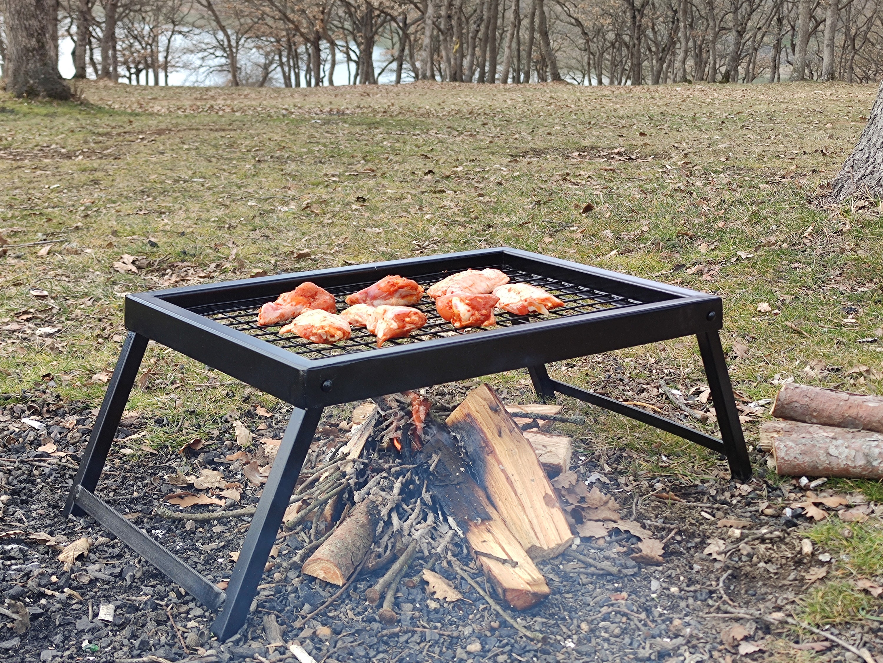 25cm Cast Iron Dutch Oven Camping Pot Set Outdoor Portable Multi