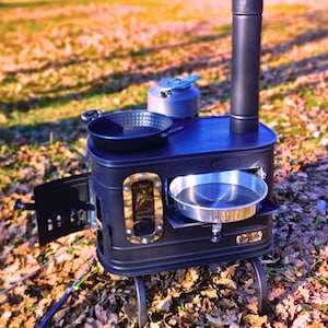 Portable Wood Stove Set: Handmade Tiny House Heater, Caravan Camping Stove Kit