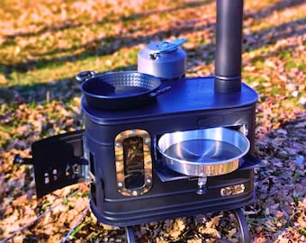Portable Wood Stove Set: Handmade Tiny House Heater, Caravan Camping Stove Kit