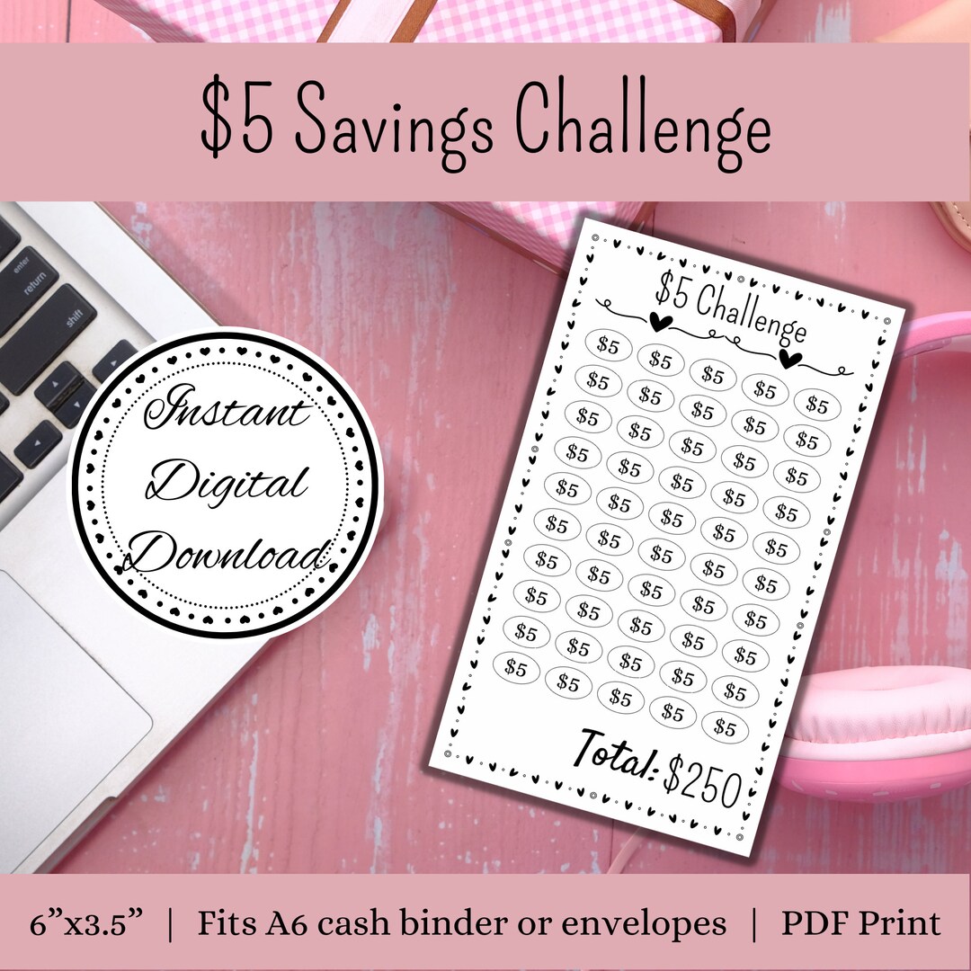 Five Dollar Savings Challenge Printable Savings Challenge Budget Binder ...