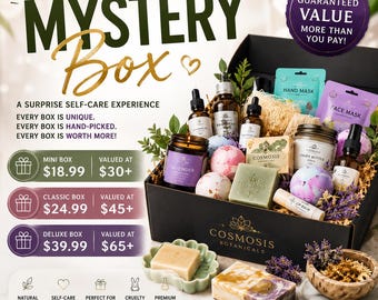 Mega Set Misterioso de Baño y Cuidado Corporal, Paquete de Spa para el Autocuidado, Jabón Natural, Mascarilla, Crema Corporal, Aceites y Perfume, Caja de Regalo Sorpresa