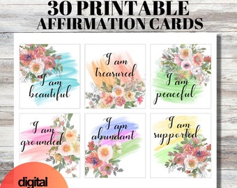 30 Positive Affirmation Card Deck, Vision Board Printables, Cards for Law of Attraction, Manifesting Kit,Self Care Printables,DIGITAL,