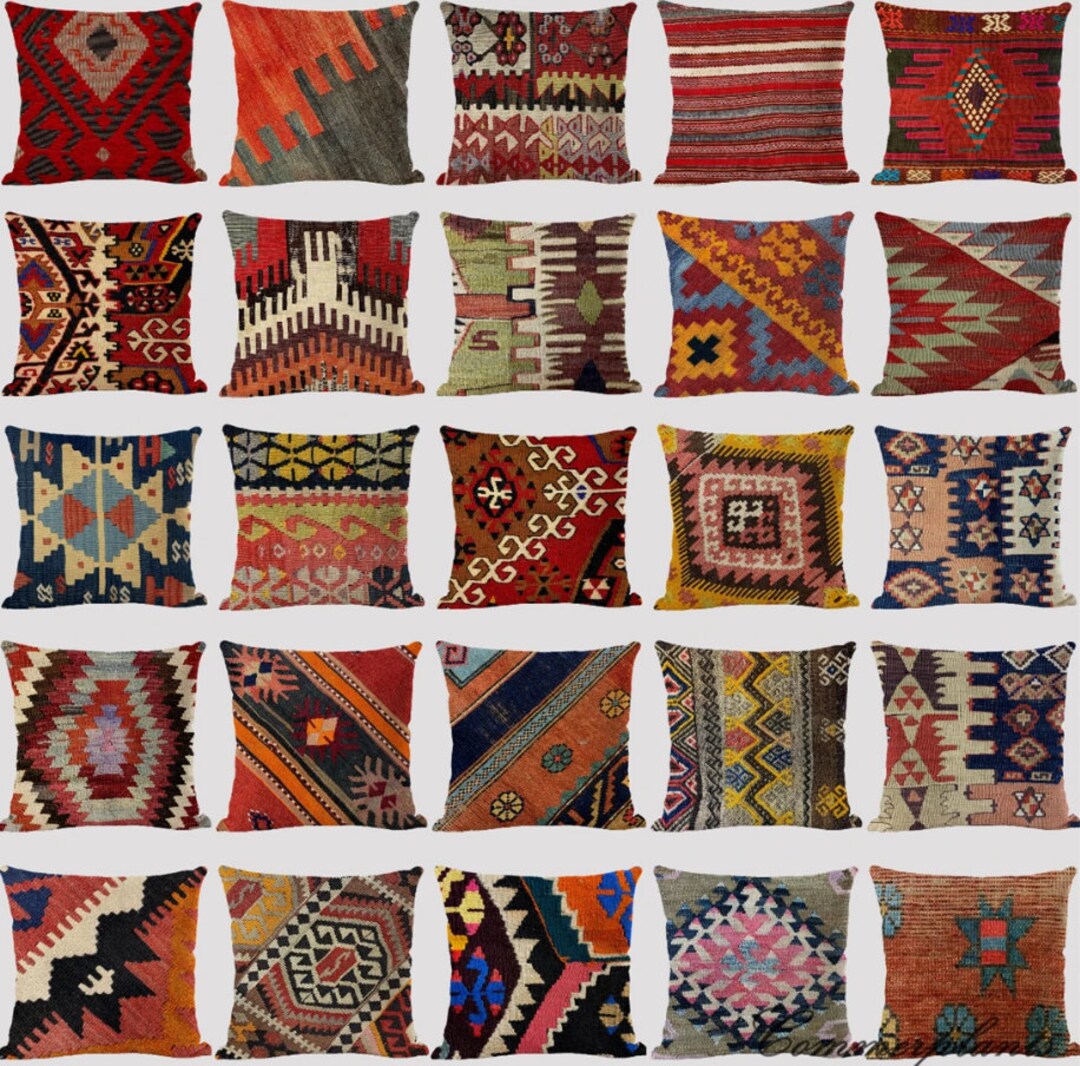 Patterns Cushion Rug Turkish Rug Pillow Bohemian Patterns Linen Cushions Case Multicolors ...