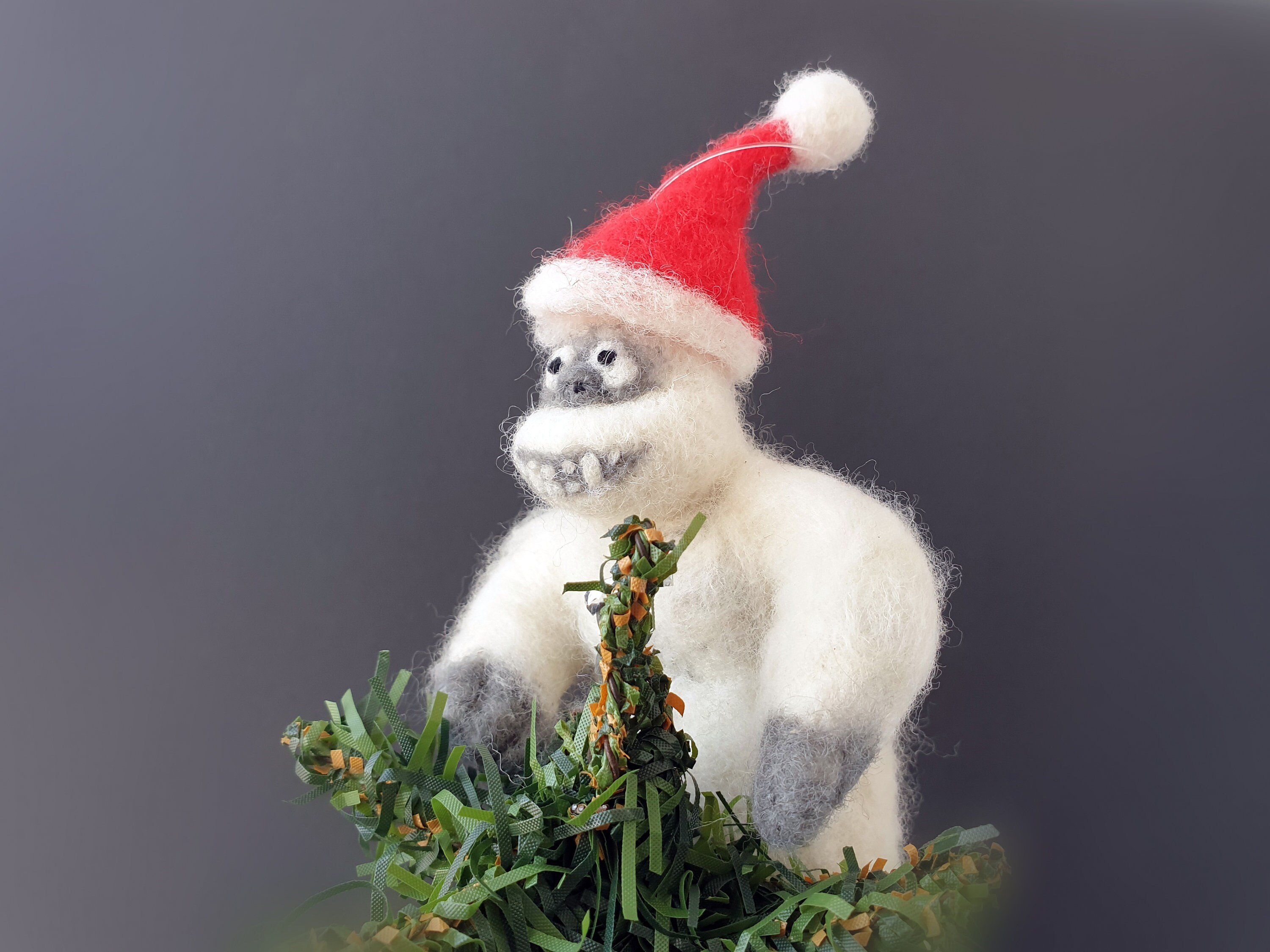 Christmas Tree Topper Felted Bigfoot Vintage Christmas Ornament Wool Yeti Christmas Tree Topper
