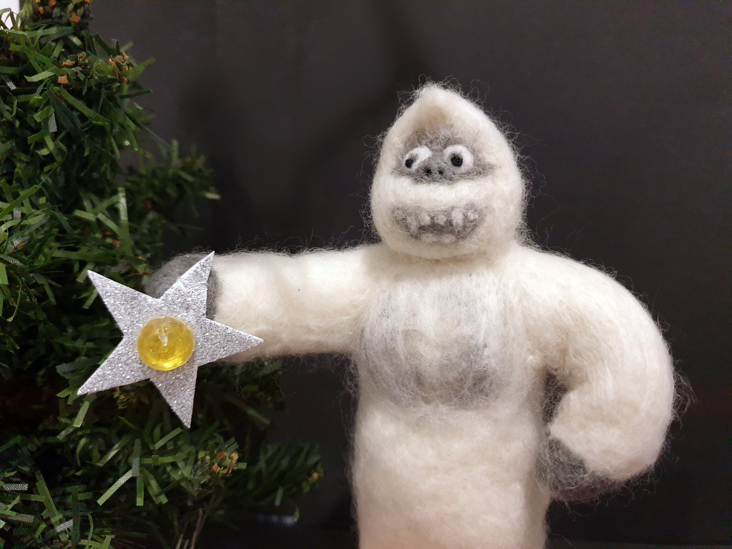 Christmas Tree Topper Felted Bigfoot Vintage Christmas Ornament Wool Yeti Star Antistress