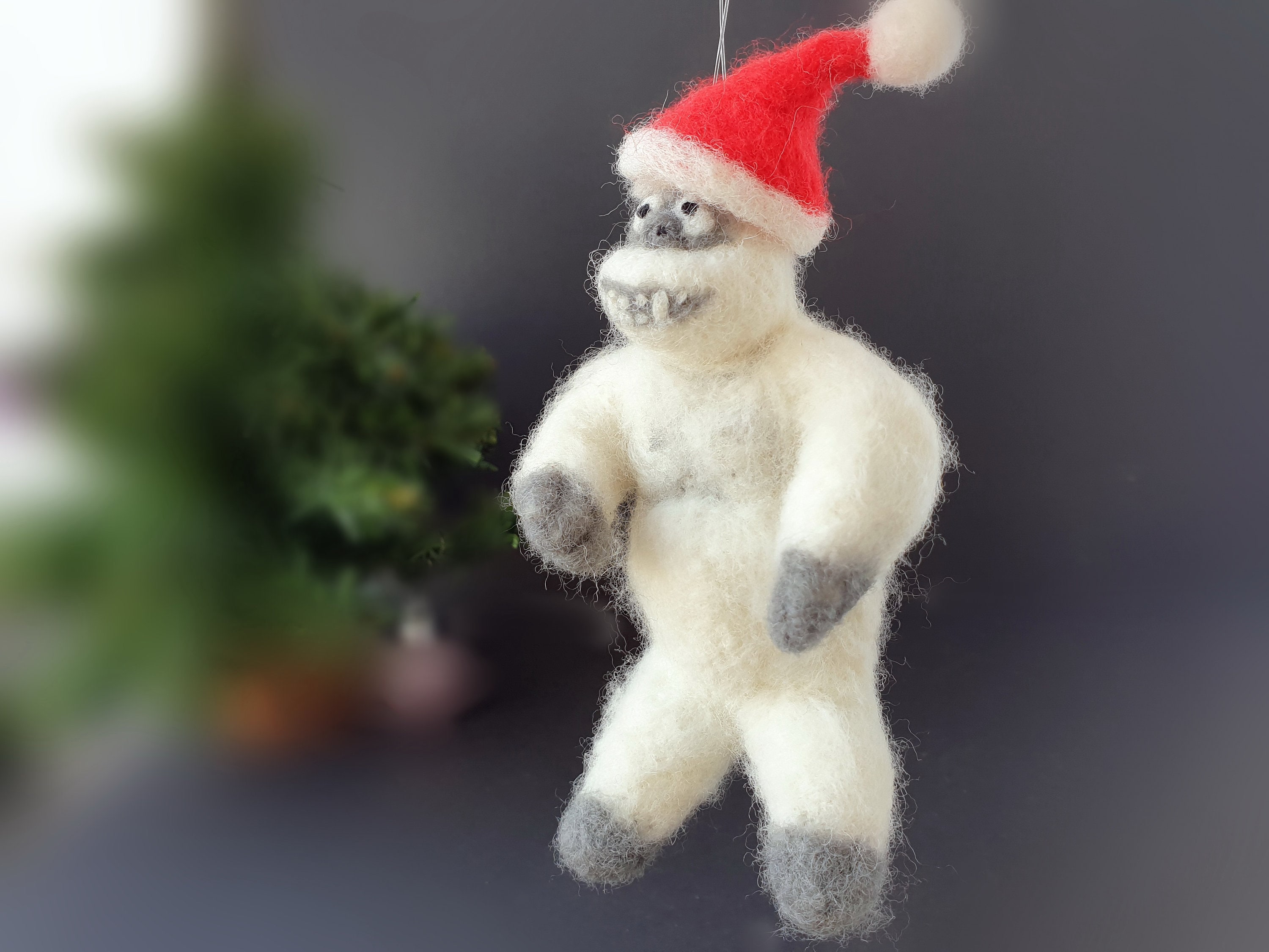 Christmas Tree Topper Felted Bigfoot Vintage Christmas Ornament Wool Yeti Christmas Tree Topper