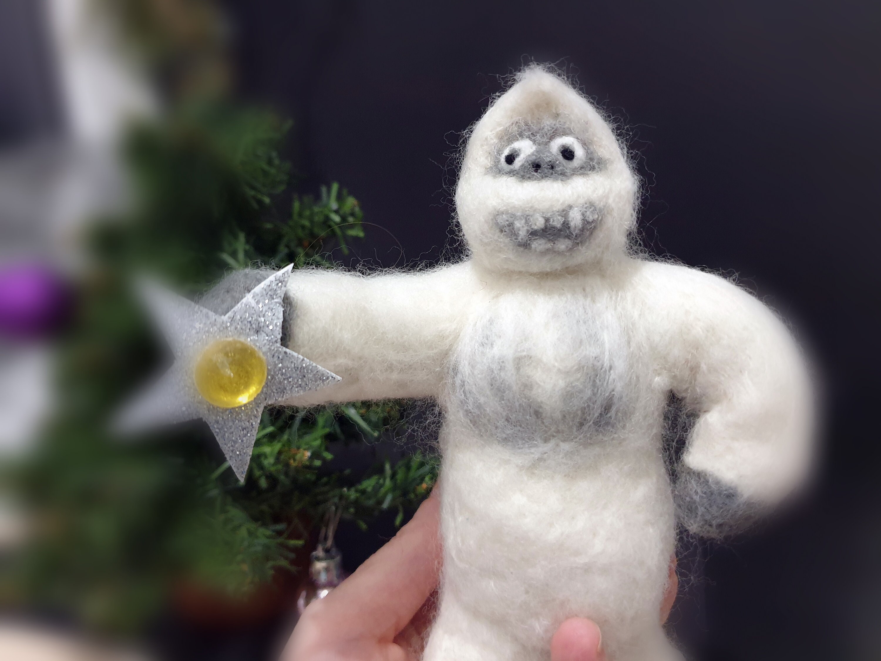 Christmas Tree Topper Felted Bigfoot Vintage Christmas Ornament Wool Yeti Star Antistress