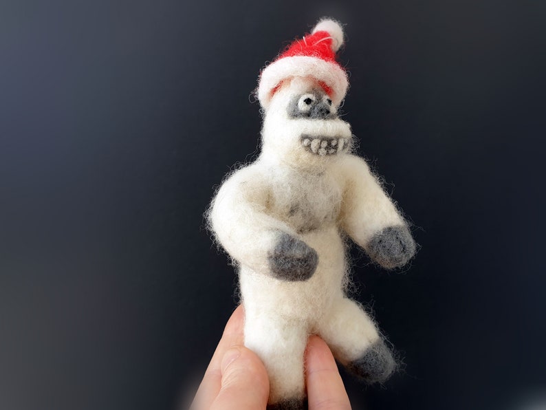 Christmas Tree Topper Felted Bigfoot Vintage Christmas Ornament Wool Yeti Christmas Tree Topper