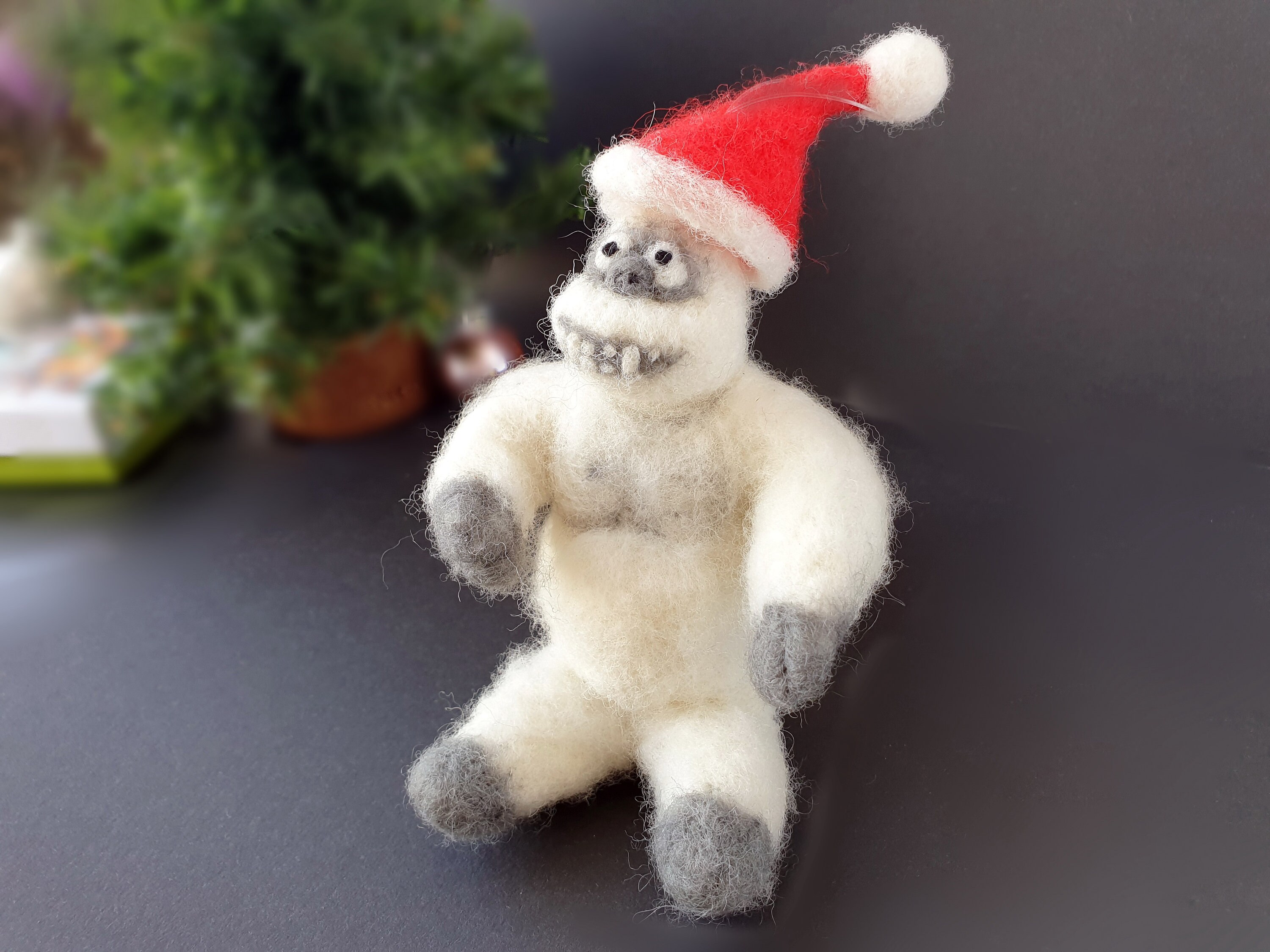 Christmas Tree Topper Felted Bigfoot Vintage Christmas Ornament Wool Yeti Christmas Tree Topper
