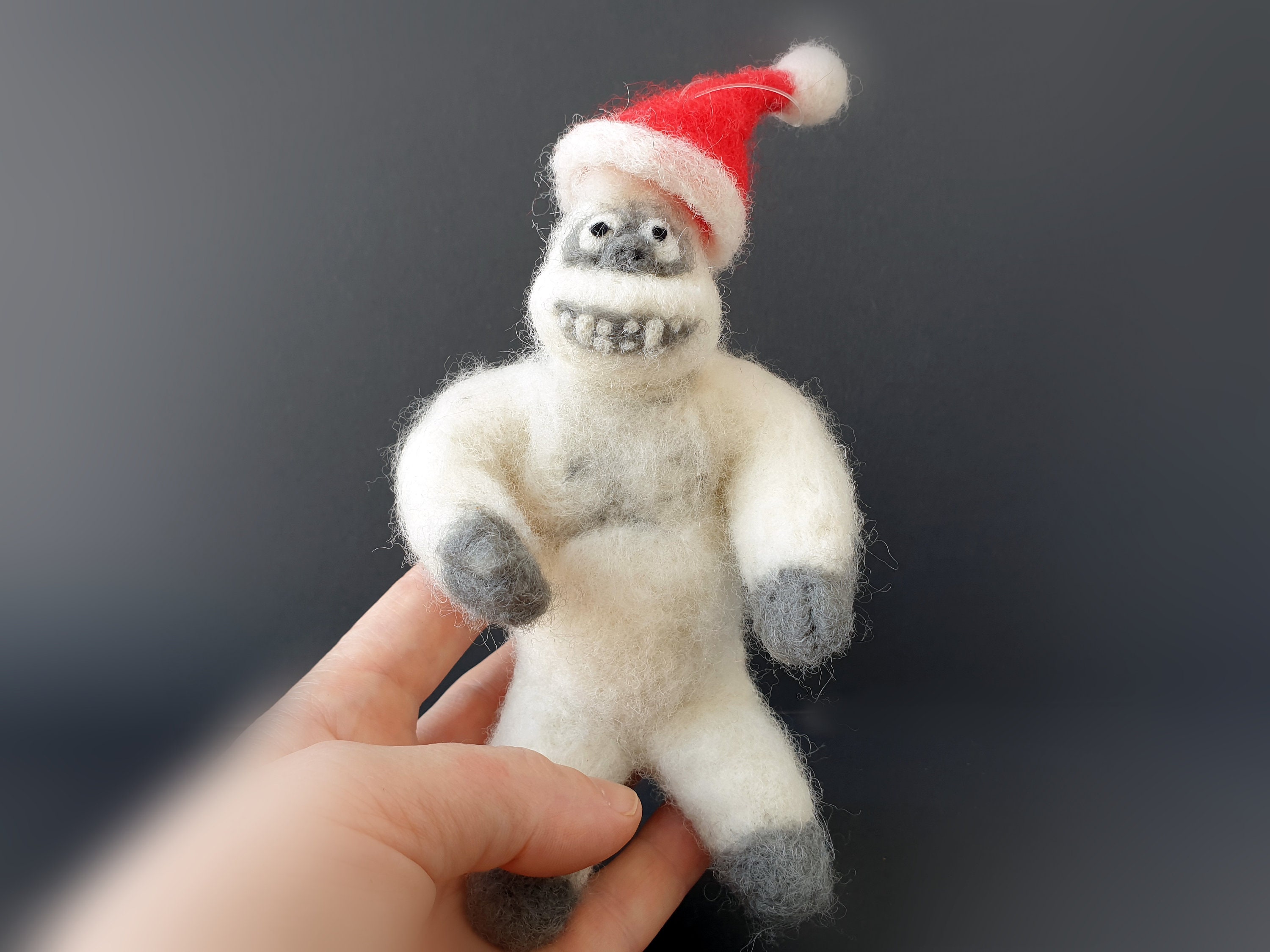 Christmas Tree Topper Felted Bigfoot Vintage Christmas Ornament Wool Yeti Christmas Tree Topper