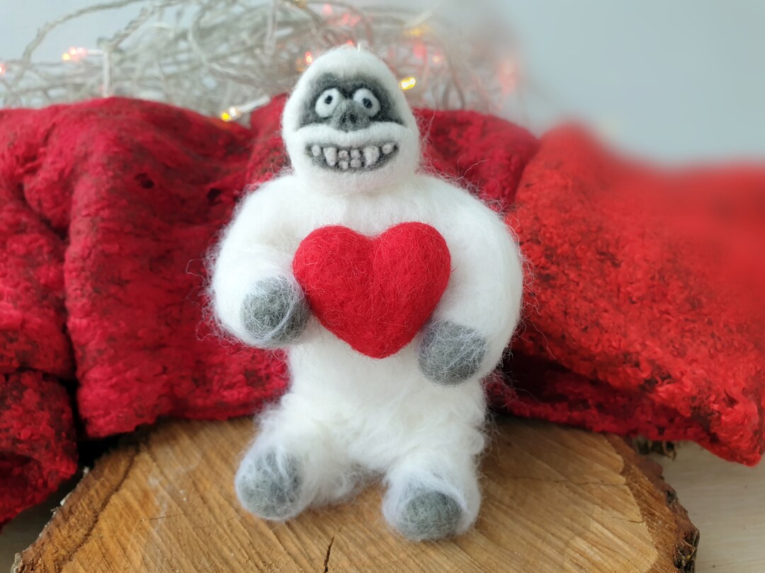 Figurine Abominable Snowman Heart Valentine's Day Yeti Ornament Felting