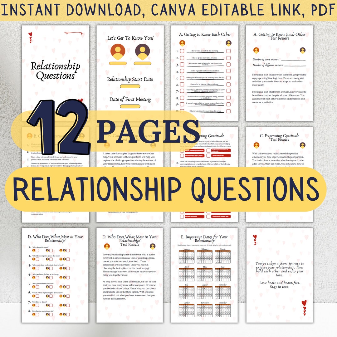 Relationship Questions - Therapy Games - Couple Counseling - Printables Couples Quiz - Questions ...