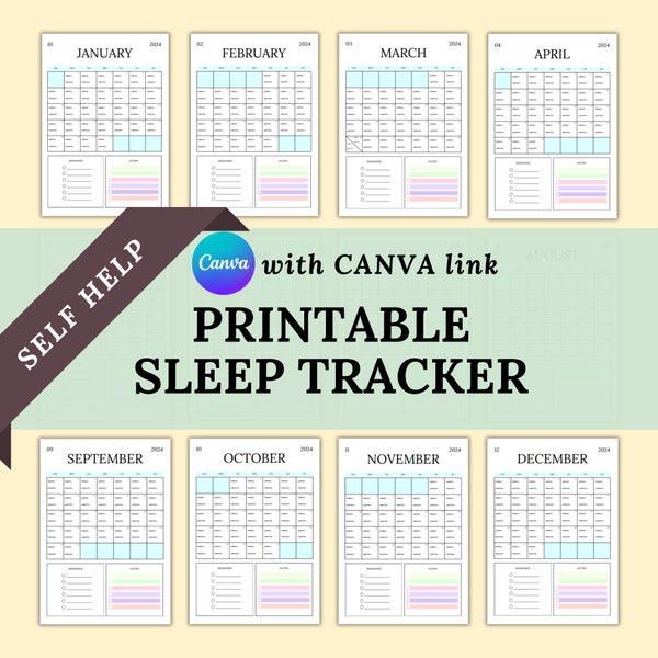 Canva Sleep Tracker -  Sleep Log 2024 - Sleep Diary - Sleep Self Help - Sleep Aid - Sleep Hygiene Template - Printable Sleep Diary PDF