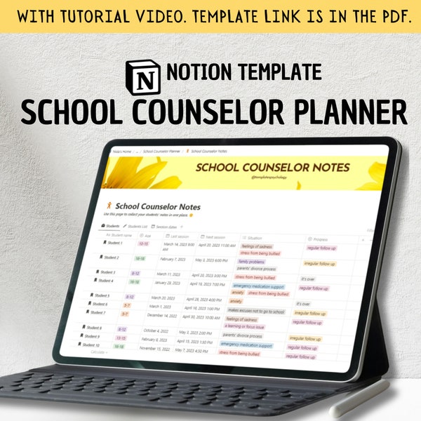 School Counselor Planner - Guidance Counselor Worksheet - Notion School Counselor Template - School Therapist Worksheets - Counselor Gift