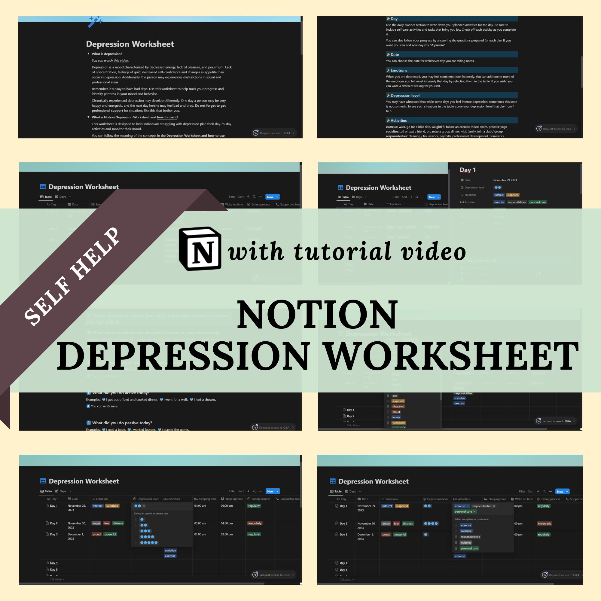 Notion Depression Worksheet Mental Health Workbook Depression ...