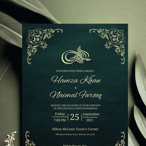 Islamische Hochzeitseinladung, Baraat Einladung Royal Green Gold, Muslimische Hochzeitseinladung, Nikkah Einladen Vorlage, Sofort Download
