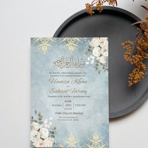 Faire-part de mariage islamique, faire-part Baraat, or vert royal, faire-part de mariage musulman, modèle d'invitation Nikkah, téléchargement immédiat