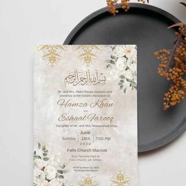 Islamic Wedding Invitation, Baraat Invitation Royal Green Gold, Muslim Wedding Invitation, Nikkah Invite Template, Instant Download