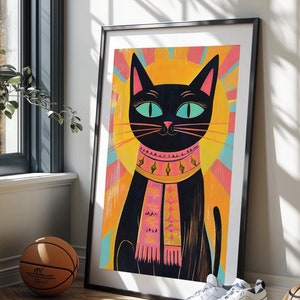 Cat Lover gift, black cat, funny bathroom art, cat mom gift, cat dad gift, colorful wall art digital download