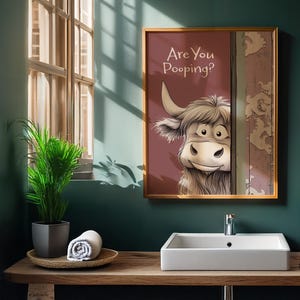 Are you Pooping funny bathroom art, Toilet Wallart, Highland Cow bathroom decor, Bath-Room Wall Print, quirky home decor