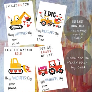Tag di San Valentino per bambini, stampabili di cartoline di San Valentino per camion, stampabili per il download istantaneo