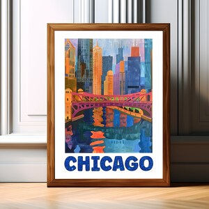 Chicago Travel Print Wall Art, Skyline Travel Poster, Home Décor, Travel Lover Gift, Travel Poster, digital download, Chicago Poster