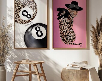 Eight Ball Trendy Leopard Lucky Girl Poster, Cheetah Three Piece