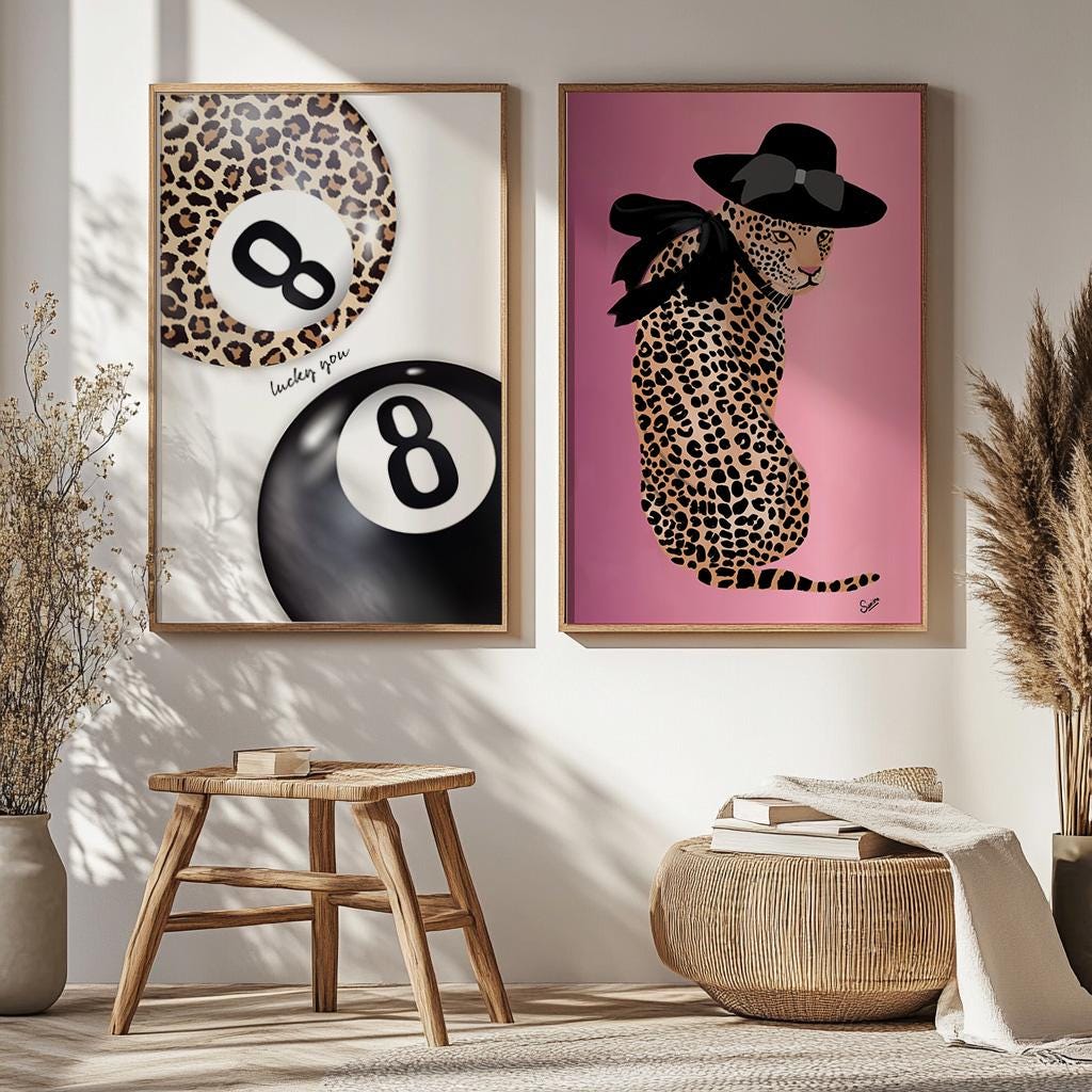 Eight Ball Trendy Leopard Lucky Girl Poster, Cheetah Three Piece
