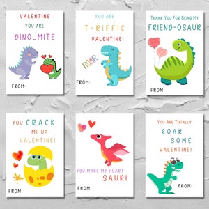 Kid Valentine Tags, Dinosaur Valentine Tags Printables, School Valentijnsdagkaarten, Instant Downloads