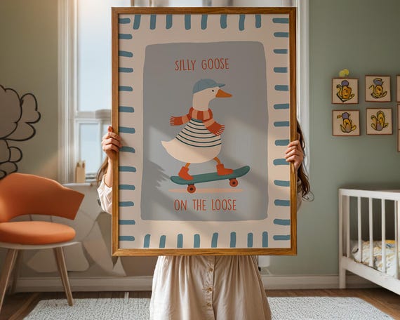 Silly Goose on the Loose – Fun & Whimsical Goose Digital Print | Kids Room or Nursery Wall Art