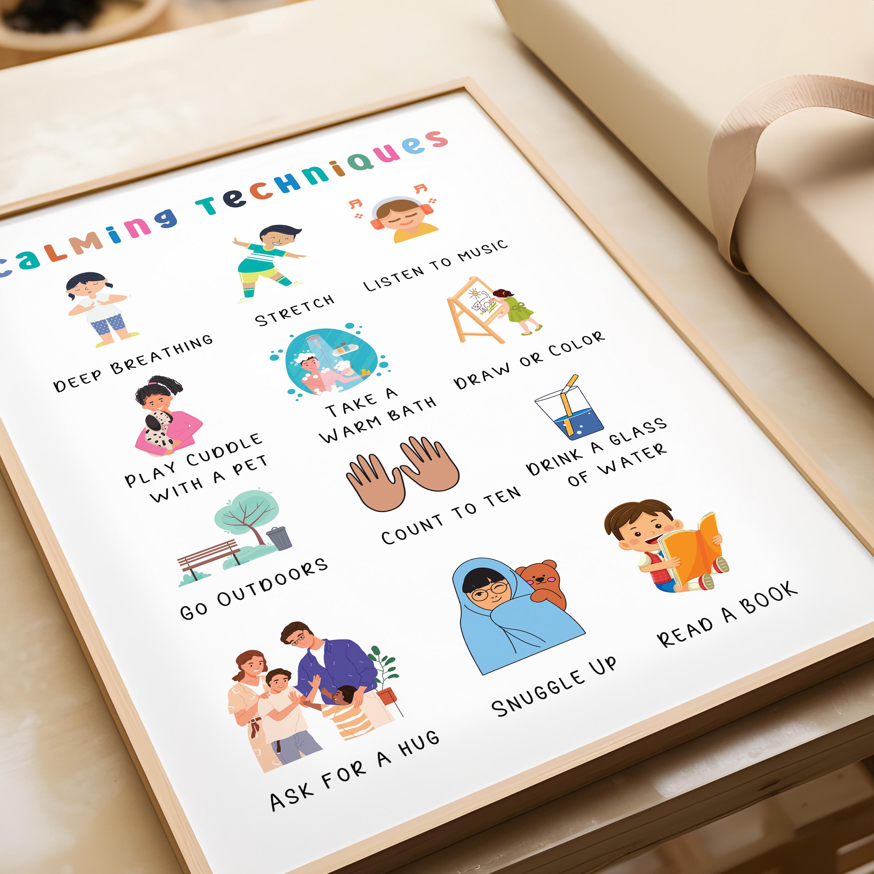 Printable Calming Techniques for Kids Poster, Feelings Emotions Control ...