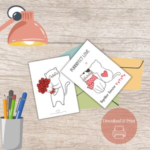 Cat Valentine Card, Printable Valentines,  Anniversary Card for Cat Lover, Cute Couple Card, Funny Cards For Her