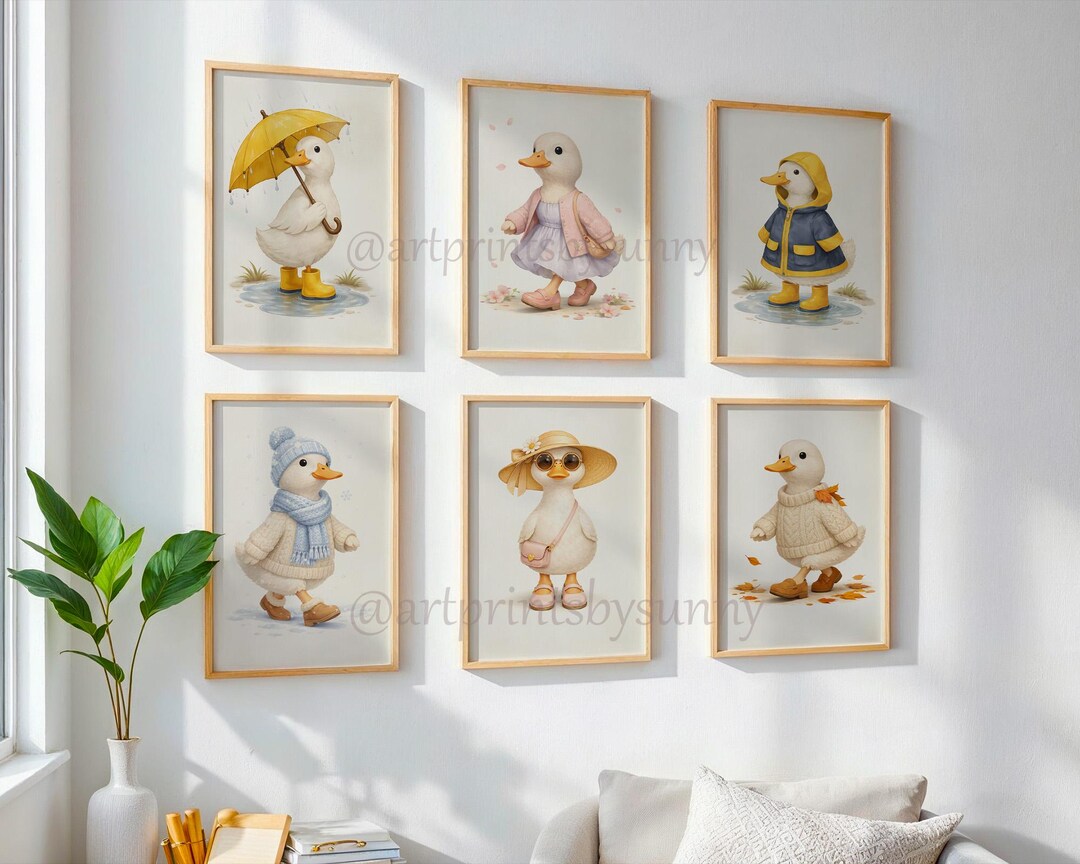 Duck Nursery Wall Art Set of 6, Farm Animal Baby Room Decor, Vintage ...