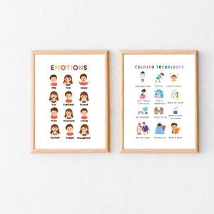 Técnicas calmantes, Cartel de emociones, Impresión de sentimientos, Rincón calmante, Decoración de escuela en casa Montessori, Gráfico de emociones, Arte imprimible en el aula