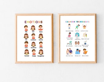 Calming Techniques, Emotions Poster, Feelings Print, Calming Corner, Montessori Homeschool Decor, Emotions Chart, Classroom Printable Art