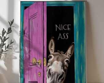 Nice Ass Donkey Bathroom Wall Art | Funny Digital Download | Cheeky Donkey Bathroom Decor | Printable Funny Wall Art | Nice Ass Sign
