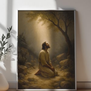 Jesus Praying in Gethsemane | Christian Digital Wall Art | Printable Bible Verse Decor | Religious Home Decor | Inspirational Faith Art