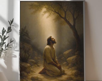 Jésus en prière à Gethsémani | Art mural numérique chrétien | Décoration imprimable de versets bibliques | Décoration d'intérieur religieuse | Art de la foi inspirant