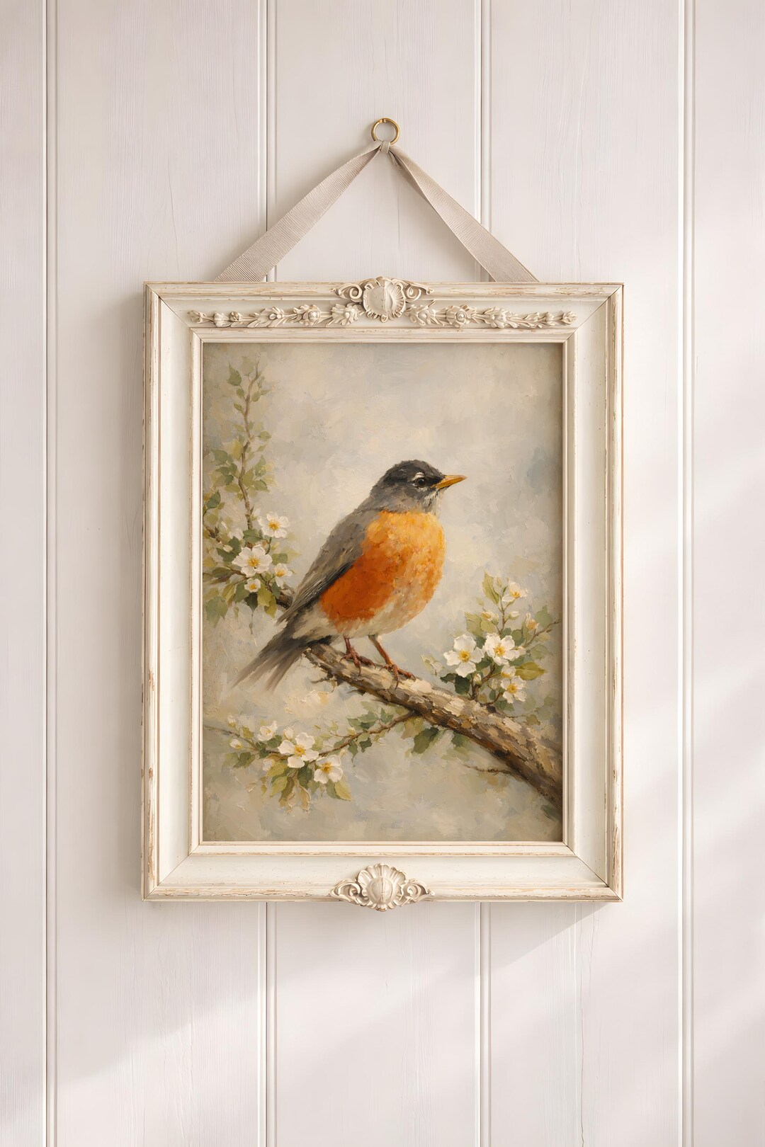 Vintage Robin Bird Wall Art Print – Antique Botanical Oil Painting ...