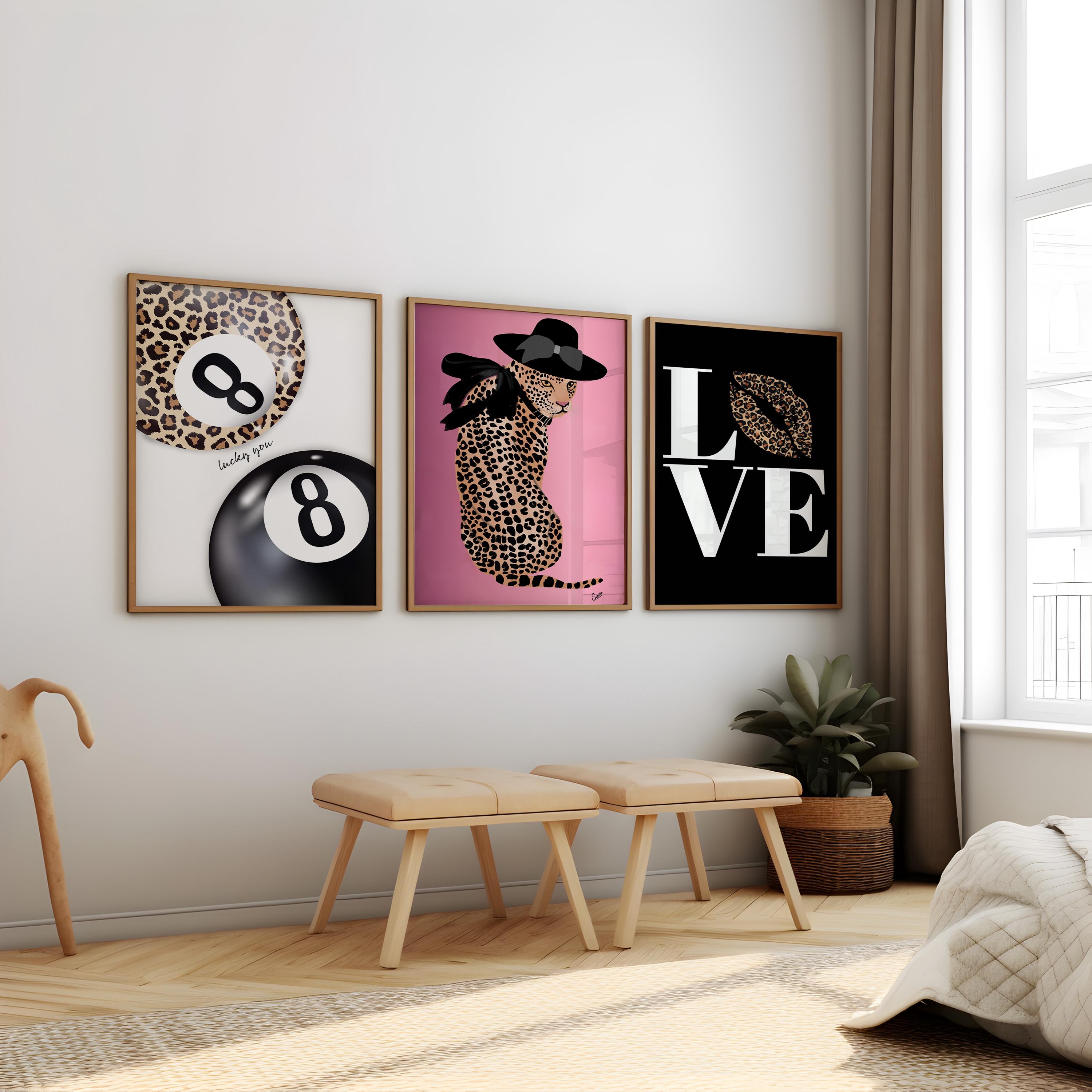 Eight Ball Trendy Leopard Lucky Girl Poster, Cheetah Three Piece