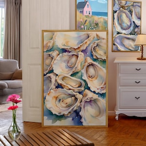Oyster Watercolor Painting, Beachy room decor, Oyster Wall Art, Coastal Print, Beach Cottage Wall Art