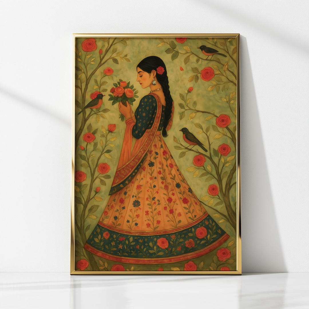 Lady In Rose Indian Lady in Rose Garden, Mughal Inspired Wall Art Digital Download ...