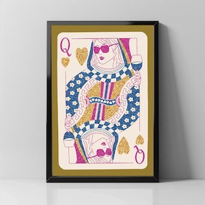 Hartenkoningin barwagenafdrukken, glitter appartementdecor, preppy kamerdecor, retro muurkunst, esthetische kamerinrichting, inrichting studentenkamer