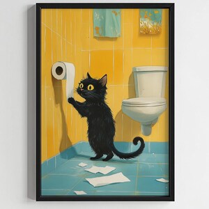 Cat Bathroom Decor, black cat, funny bathroom wall art, cat mom gift, cat dad gift, cat art print