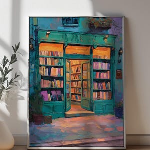 Vintage Bookshop aesthetic wall art, reading nook decor, book lover gift, a cozy bookstore print